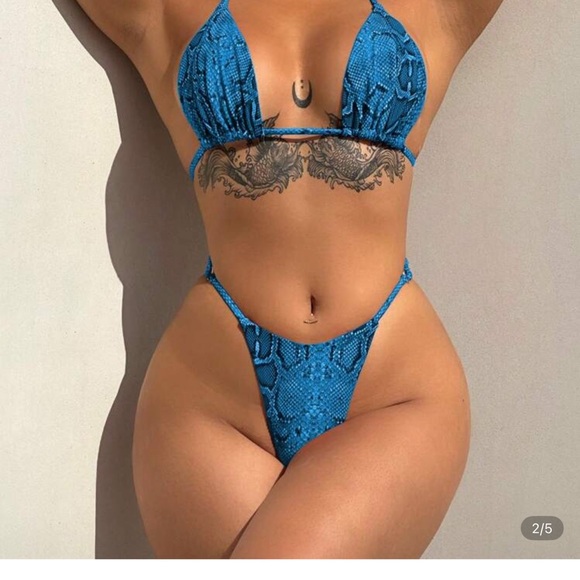 Blue Snake Print Bikini Set - Picture 1 of 4
